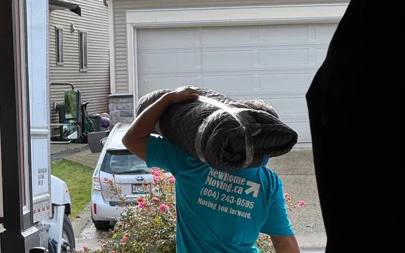 Working through a moving checklist keeps move day this organized Moving crew carrying furniture out of a home